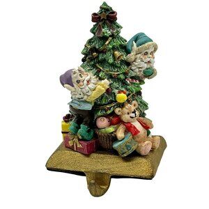 Vintage Hand Painted Stocking Holder Christmas Decor Elves Tree Presents